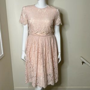 ASOS Pink Lace Dress with Sheer peekaboo waist, size 12